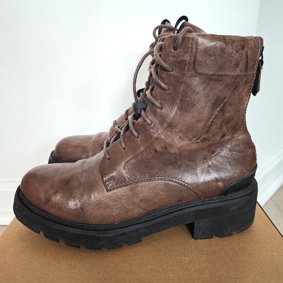 FRYE Allison Leather Combat Boots Lace-up Back Zip Brown Sz 8 - Picture 4 of 10